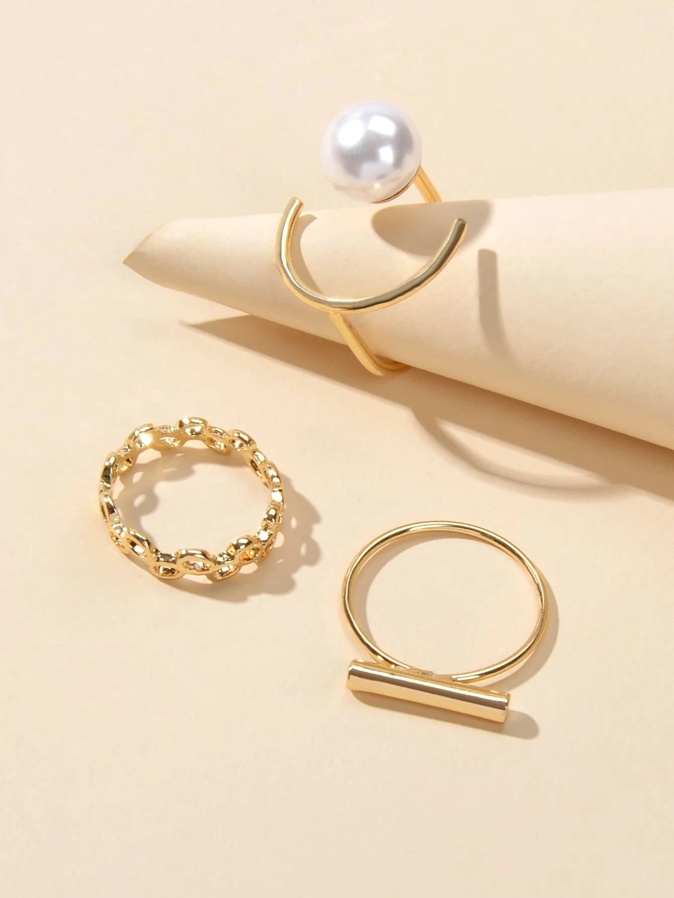 3 pcs Pearl Decor Gold Midi Finger Knuckle Rings set Teens Party Jewellery Gift-2