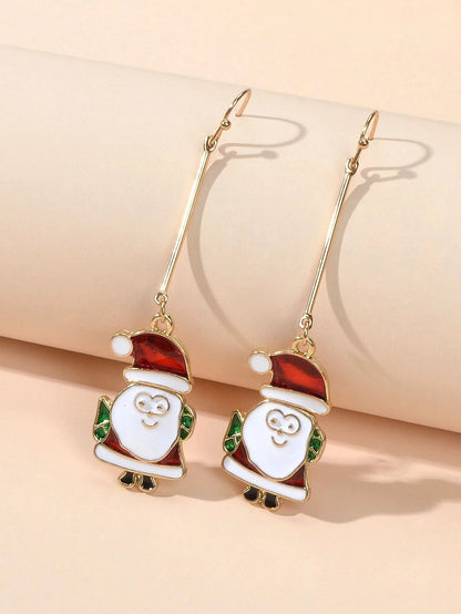 Christmas Jewellery White Enamel Santa Claus Drop Dangle Earrings Festival Gift-2