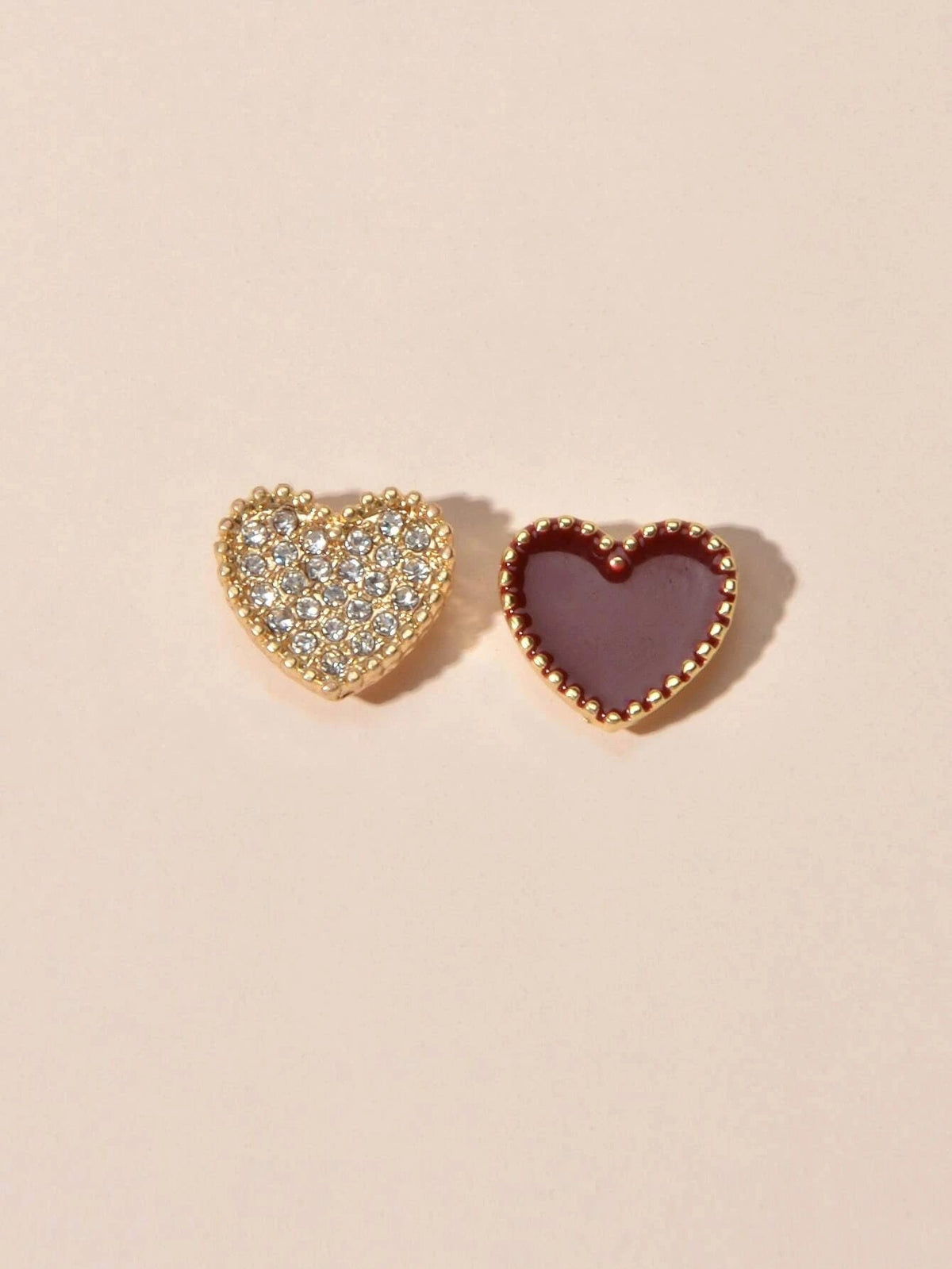 Full Rhinestone Red Enamel Heart Asymmetric Stud Gift Earrings For Women Teens-2