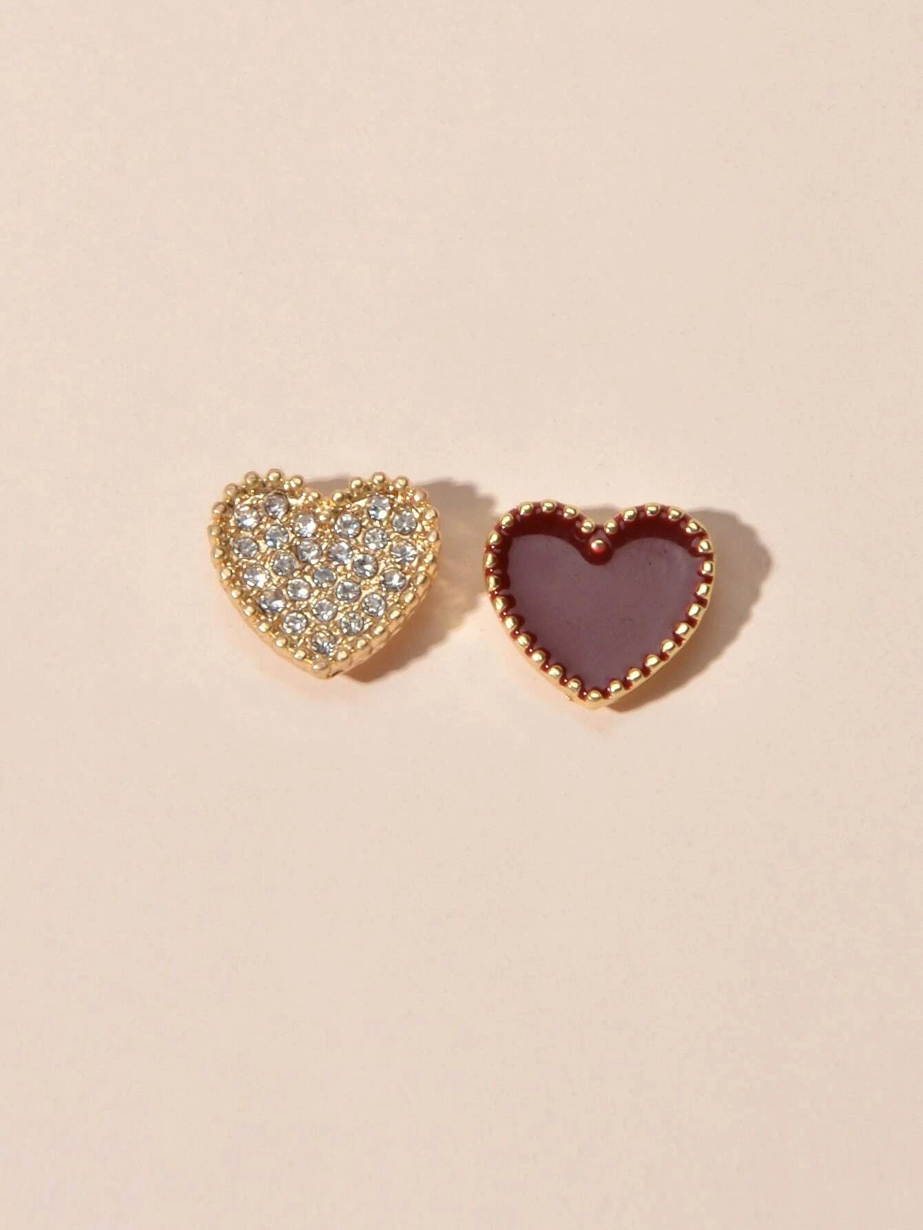 Full Rhinestone Red Enamel Heart Asymmetric Stud Gift Earrings For Women Teens-2