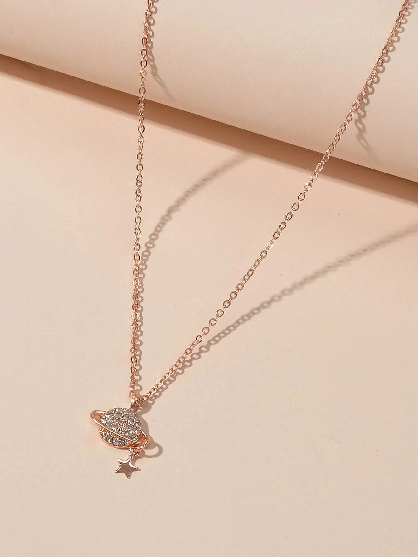 Rhinestone Star Planet Globe Pendant Necklace Women Teens Girl Jewellery Gift-2