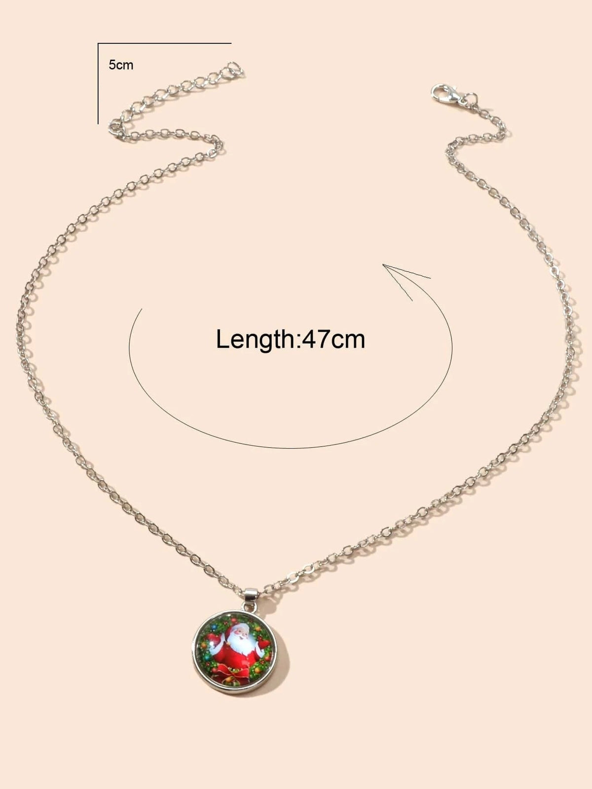 Silver Chain Santa Claus Pattern Round Pendant Necklace Women Girls Party Gift-2