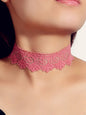 Solid Pink Lace Flower Geometric Pattern Gothic 90s Tattoo Choker Necklace Teens-0