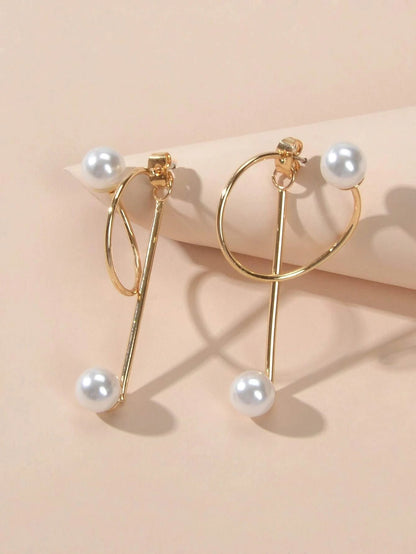 Fashion Jewellery Pearl Gold Circle Stud Curve Stud Earrings Ear Party Teen Gift-2