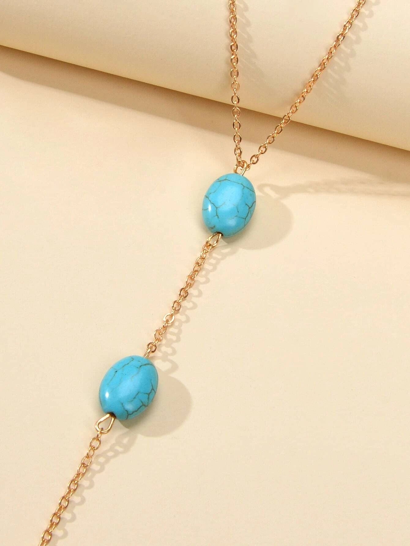 1 pc Bohemian Foot Beach Jewelry Gold Chain Turquoise Beads Anklet with Toe Ring-2