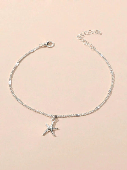 2pcs Fashion Foot Beach Jewellery Silver Chain Tassel Starfish Charm Anklet Gift-2
