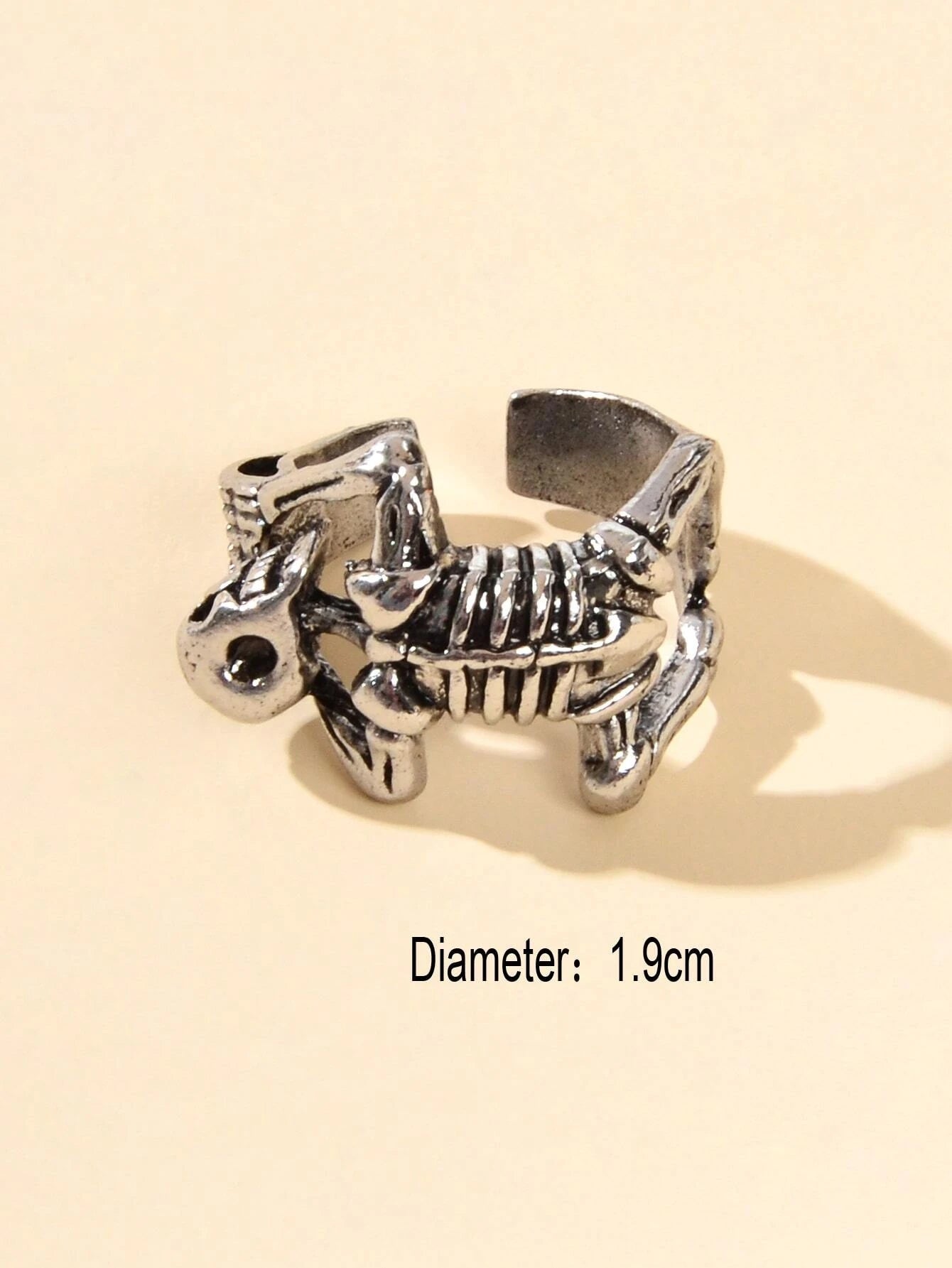 Punk Goth Hip Hop Antique Silver Skull Oxidized Vintage Statement Open Cuff Ring-2