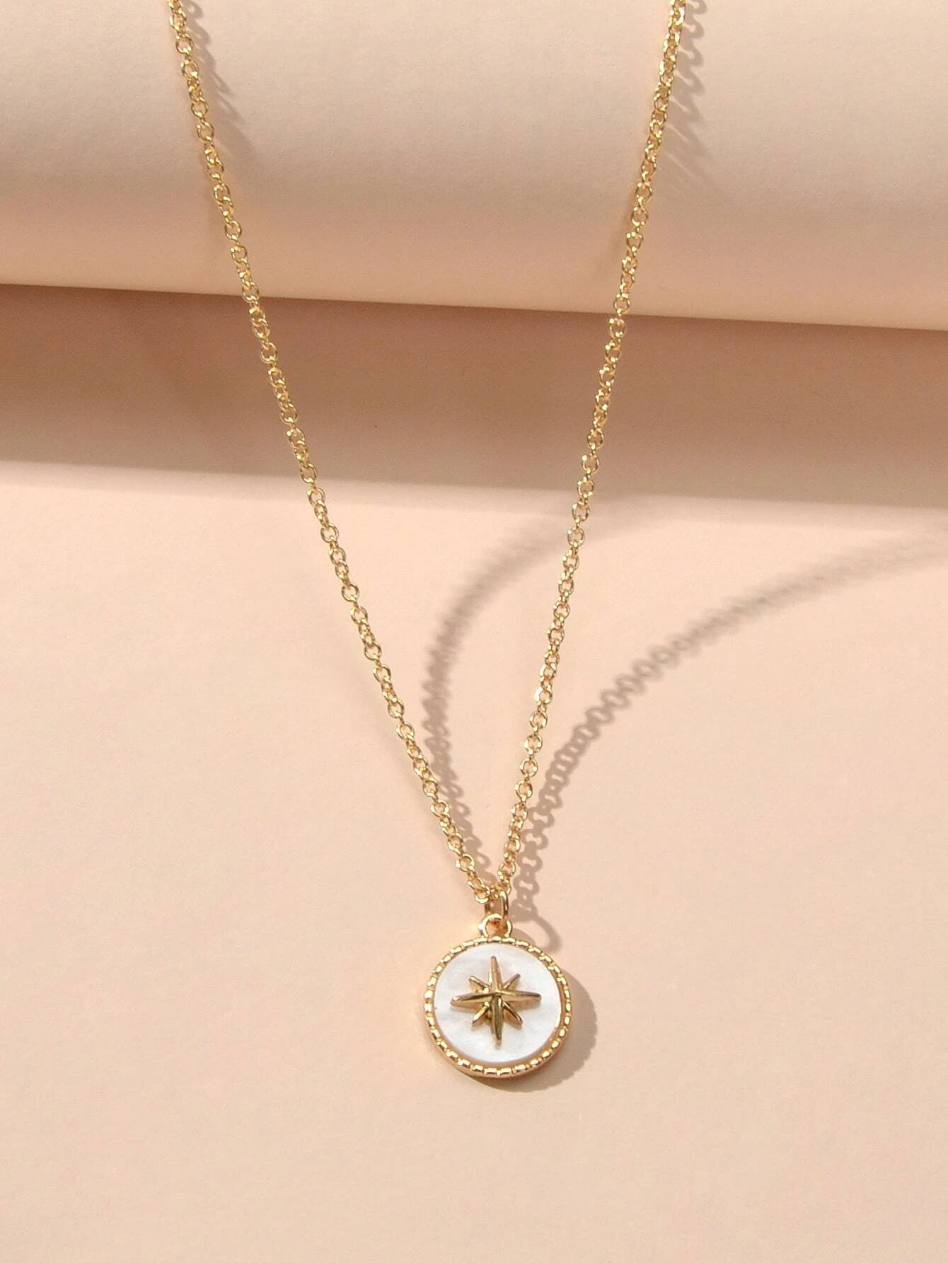Gold Star White Round Charm Necklace Girl's Party Gift Starlights Disc Jewellery-2
