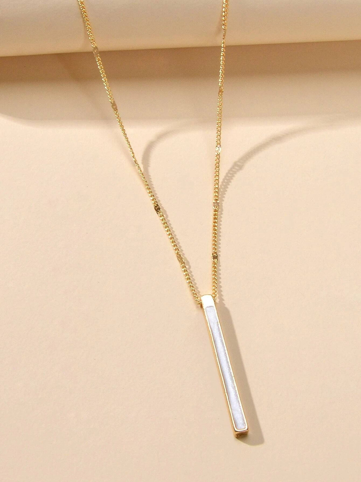 Fashion Jewellery Gold Chain White Enamel Bar Pendant Necklace Women Accessories-2
