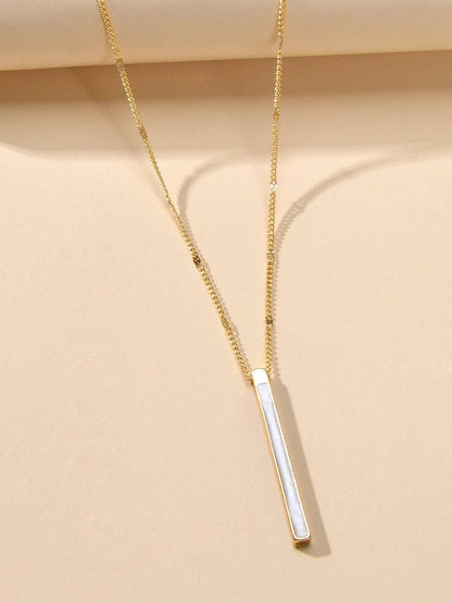 Fashion Jewellery Gold Chain White Enamel Bar Pendant Necklace Women Accessories-2