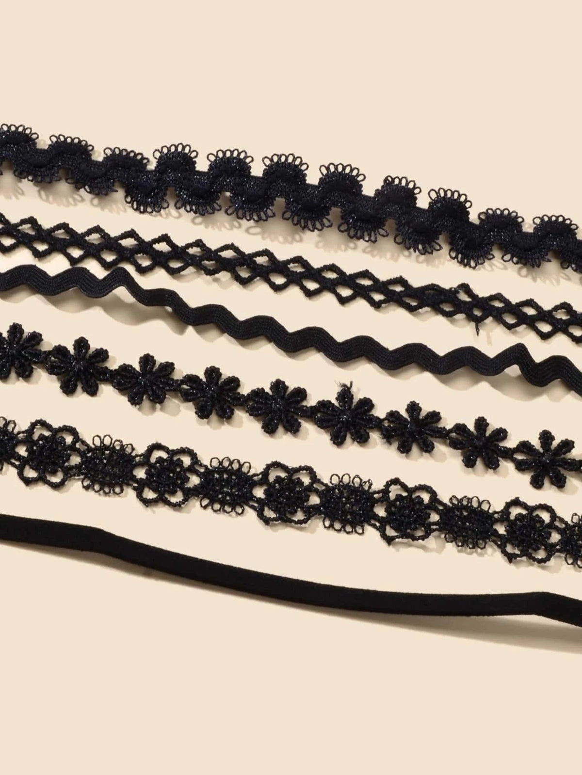 6 pcs Black Lace Hollow out Flower Geometric Gothic 90s Tattoo Choker Necklace-2
