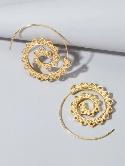 Boho Chic Gold Hollow out Geometric Hoop Earrings Fashion Party Accessories Gift-2