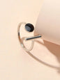 Textured Jewellery Black Enamel Round Bar Silver Open Cuff Finger Women Ring-0