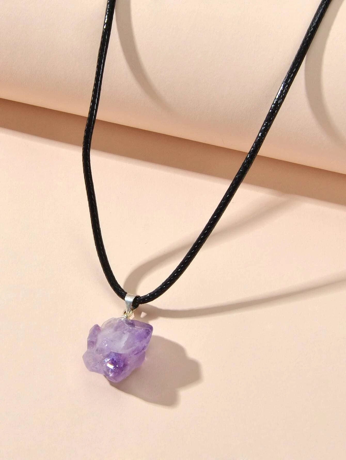 Purple Stone Jewellery 100% Natural Amethyst Quartz Crystal Charm Necklace Gift-2