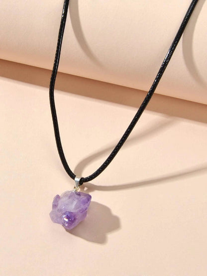 Purple Stone Jewellery 100% Natural Amethyst Quartz Crystal Charm Necklace Gift-2