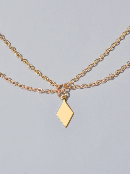 Bohemian Foot Beach Jewellery Double Layer Chain Rhombus Geometric Charm Anklet-2