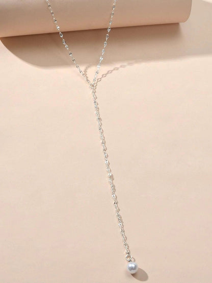 Pearl Silver Tone Long Chain Necklace Tassel Party Jewellery Women Accessories-2