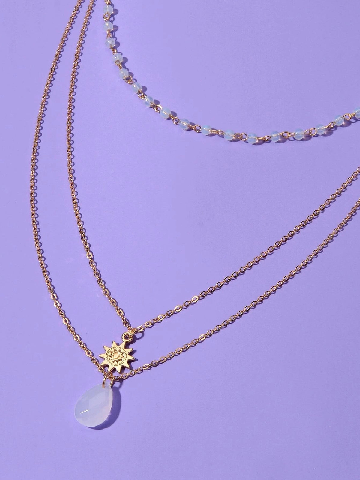 Triple Chain Star Water Drop Beads Necklace Creative Handmade Dainty Jewellery-2