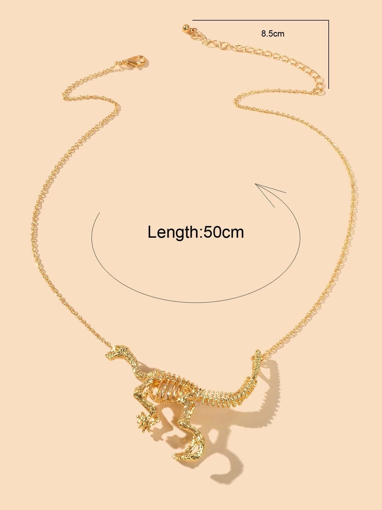 Punk Jewellery Gold Chain Dinosaur Skeleton Statement Pendant Necklace Accessory-2