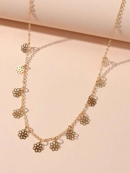 Minimalist Style Gold Silver Flower Charm Necklace Fashion Women Accessories-2