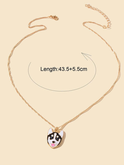 Cartoon Designer Jewelry Gold Link Chain White Black Enamel Dog Pendant Necklace-2