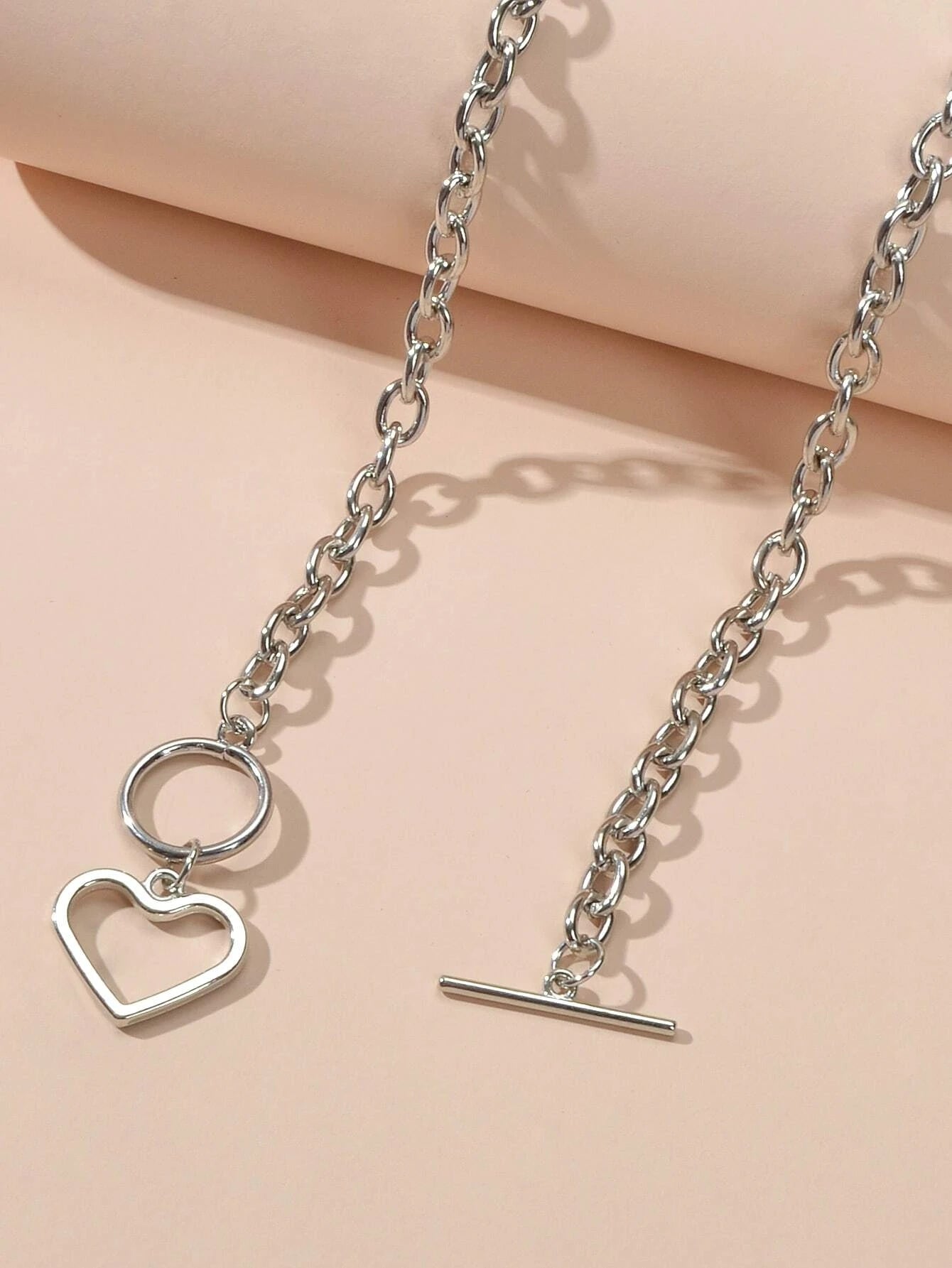Minimalist Jewellery Silver Link Heart Pendant Necklace Women Punk Accessories-2