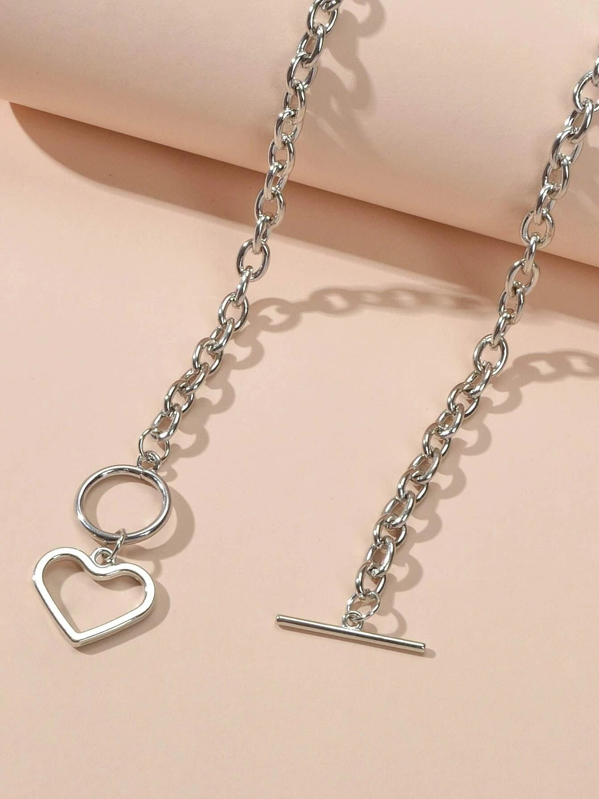Minimalist Jewellery Silver Link Heart Pendant Necklace Women Punk Accessories-2