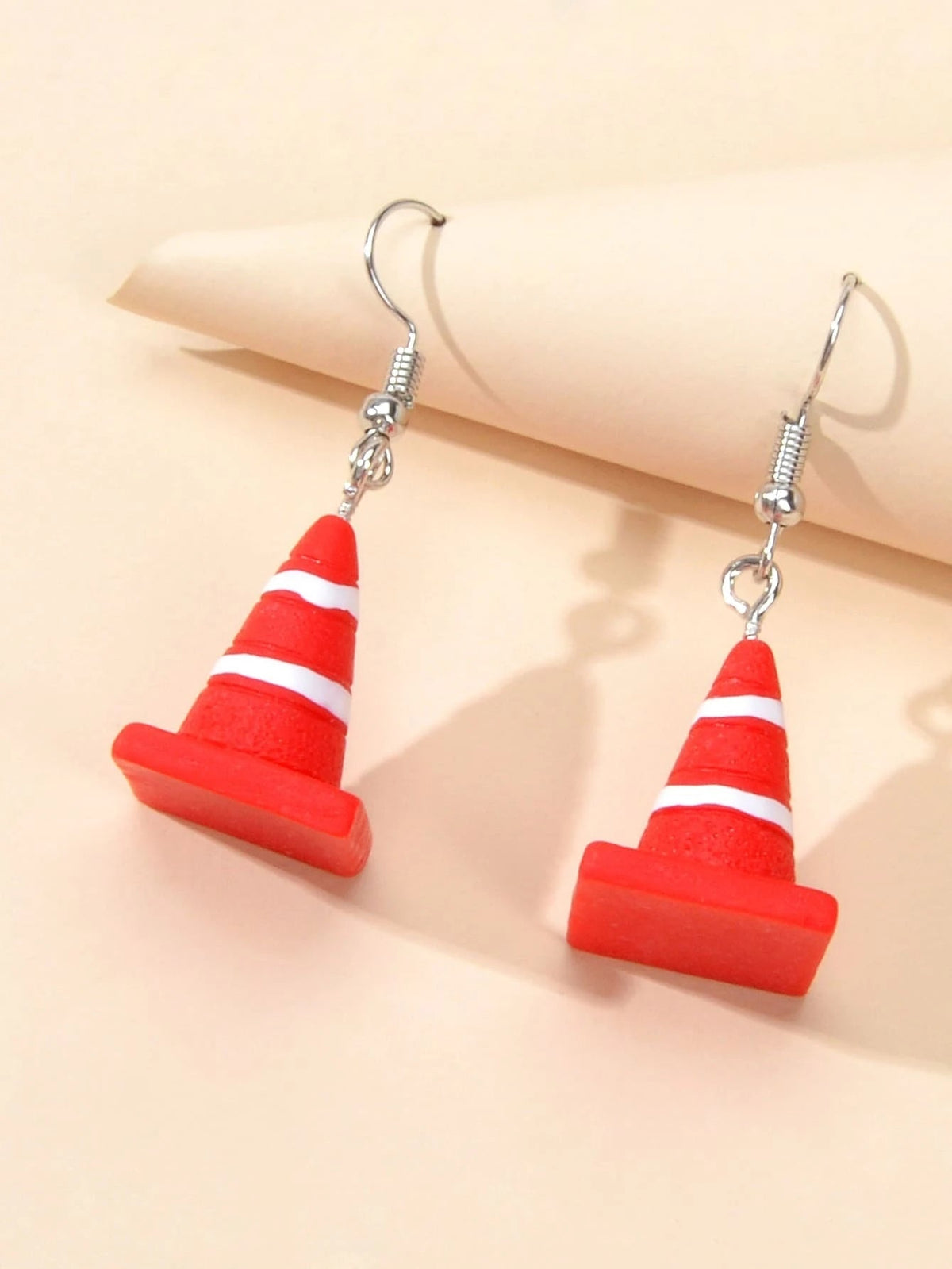 Punk Red Resin Acrylic Traffic Mark Cone Shape Drop Dangle Earrings Funny Gift-2