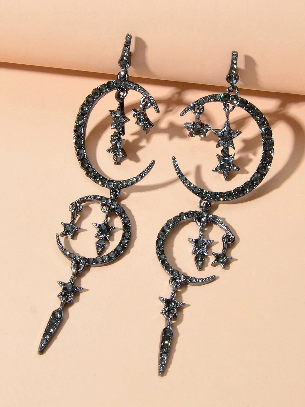 Luxurious Jewelry Full Rhinestone Star Moon Chandelier Shining Wedding Earrings-2