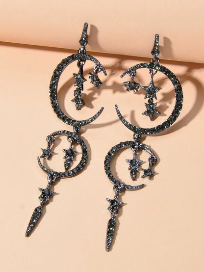 Luxurious Jewelry Full Rhinestone Star Moon Chandelier Shining Wedding Earrings-2