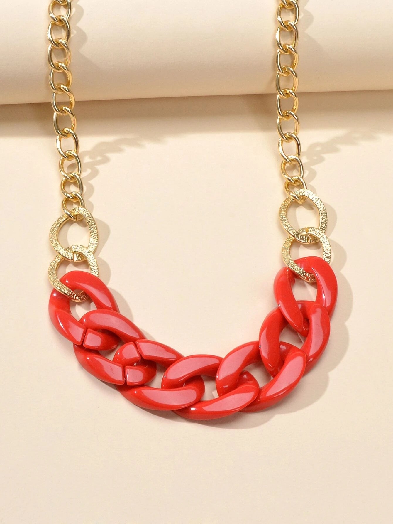 Punk Jewellery Gold Chain Red Acrylic Lock Statement Collar Necklace Accessories-2