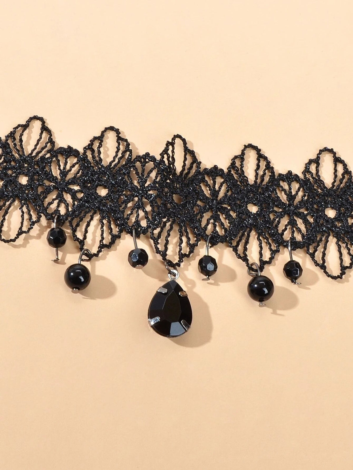 Black Lace Flower Water Drop Gothic 90s Tattoo Choker Necklace Halloween Jewelry-2