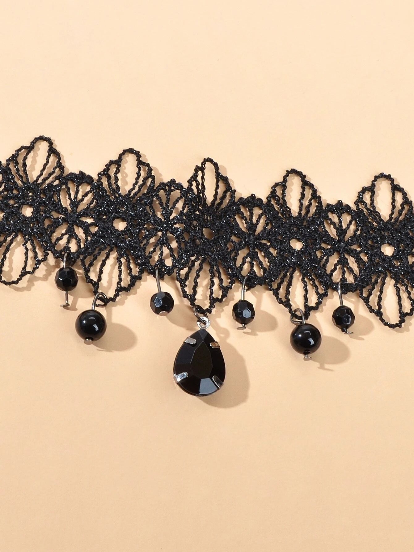 Black Lace Flower Water Drop Gothic 90s Tattoo Choker Necklace Halloween Jewelry-2