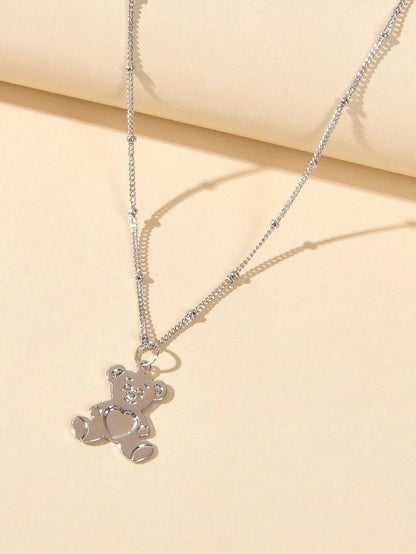Lovely Jewellery Silver Chain Cute Bear Pendant Necklace Women Vivid Accessories-2