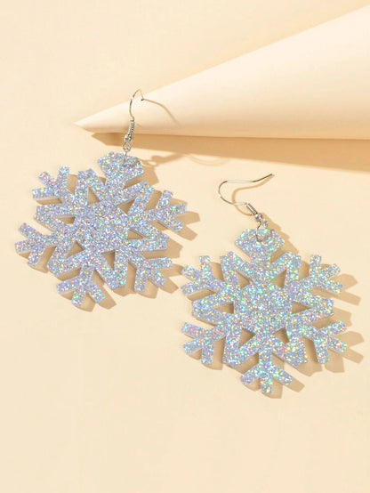 Christmas Jewellery Silver Acrylic Snowflake Drop Dangle Earrings Festival Gift-2