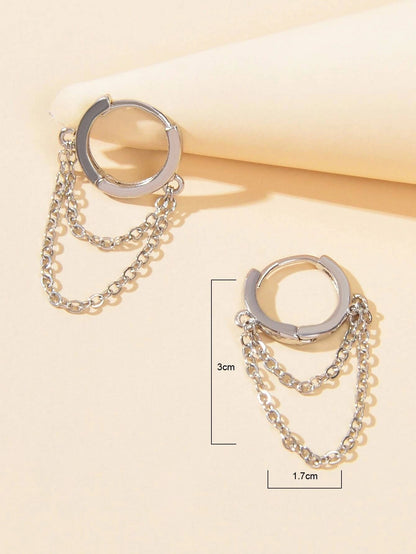 Silver Chain Circle Statement Round Hoop Earrings Women Teens Punk Jewelry Gift-3