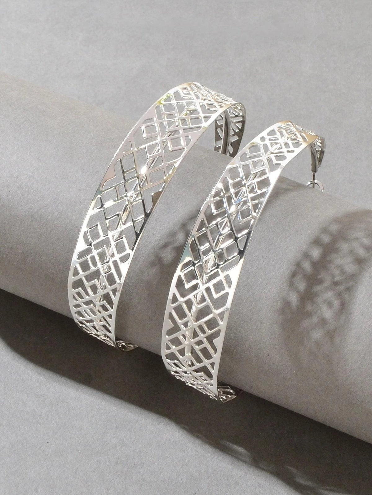 Ethnic Hollow out Geometric Big Statement Hoop Huggie Earrings Chunky Jewellery-2