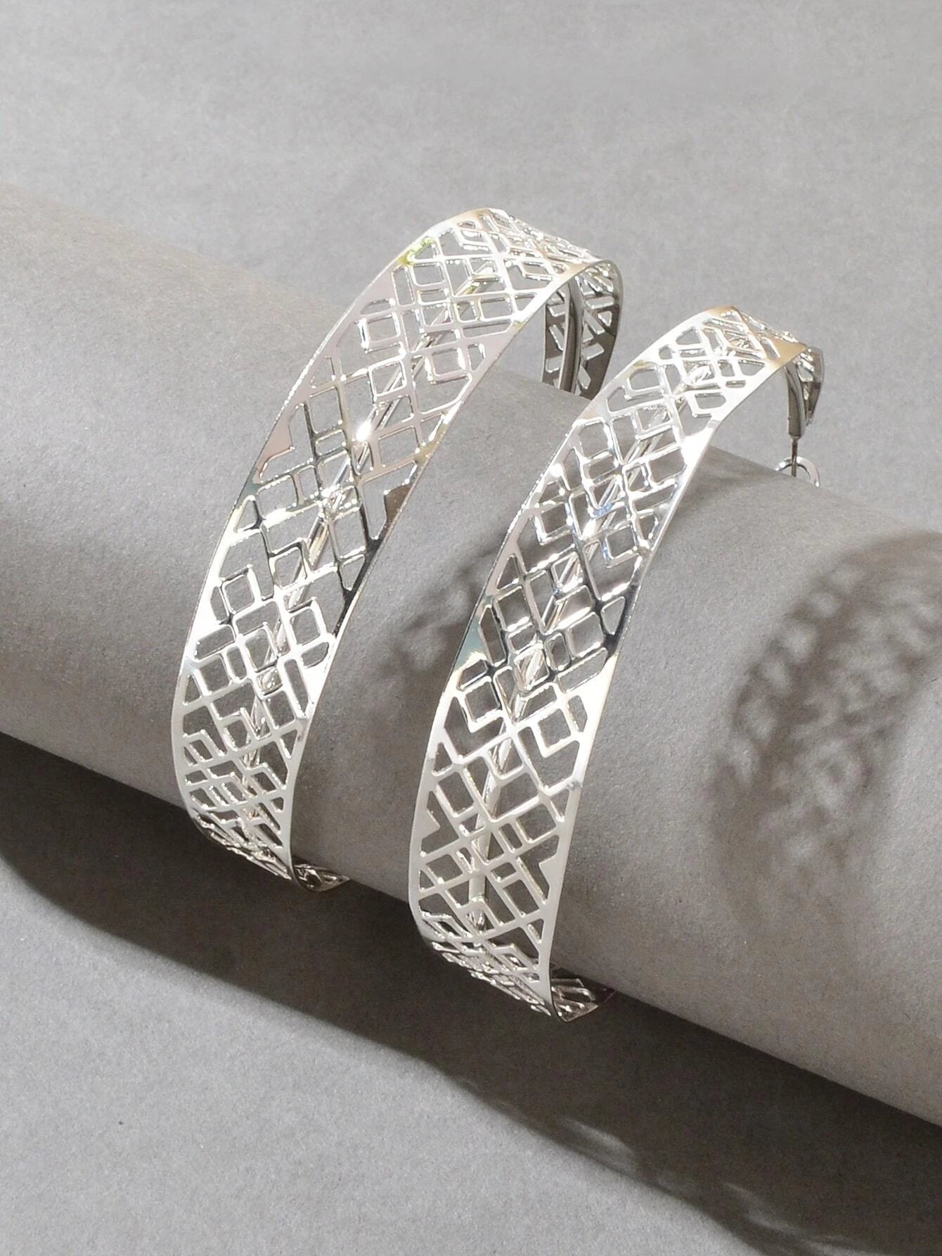Ethnic Hollow out Geometric Big Statement Hoop Huggie Earrings Chunky Jewellery-2