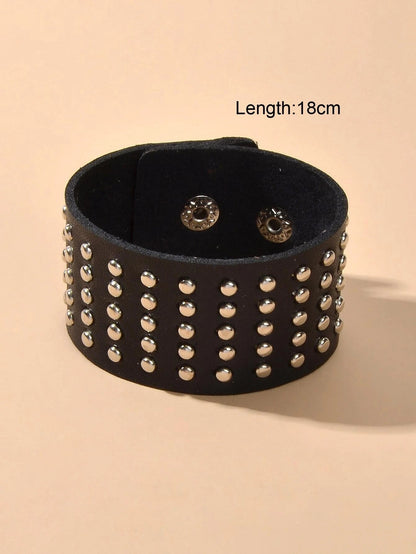 Punk Rock Silver Spike Leather Wide Wrap Bracelet Women Teens Hiphop Jewellery-2