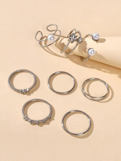 AU Stock 8pcs Pearl Rhinestone Geometric Cuff Knuckle Rings set Girls Teens Gift-2