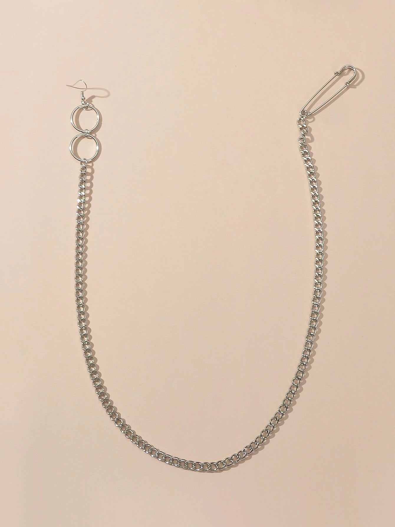 1pc Hiphop Punk Jewellery Rock Silver Long Tassel Chain Safety Pin Drop Earrings-2
