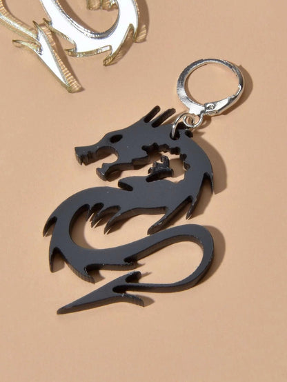 2pairs Hiphop Jewellery Acrylic Black Gold Dragon Drop Earrings Punk Accessories-2