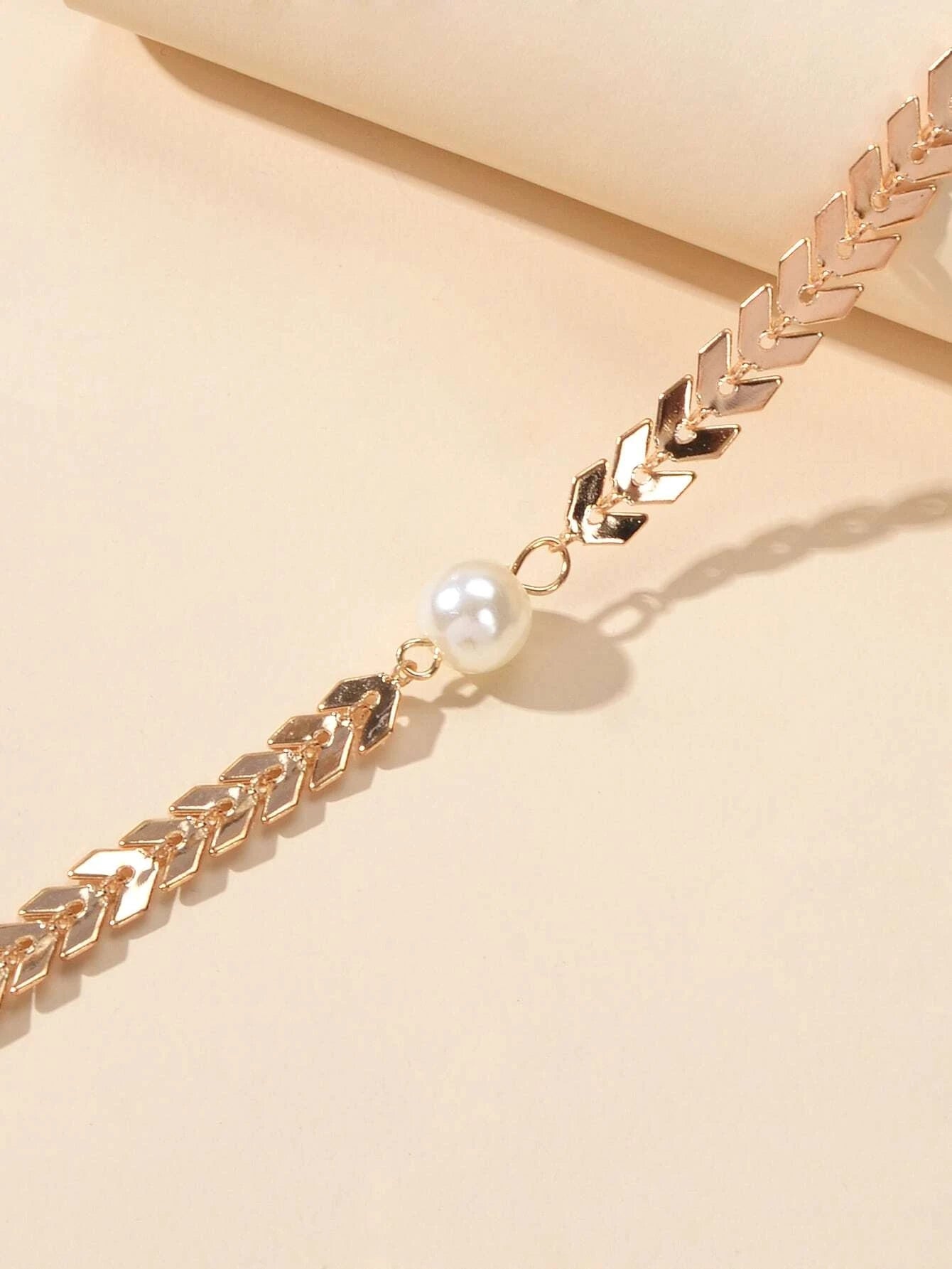 Fashion Jewellery Pearl Decor Gold Chain Arrow Choker Necklace Teens Accessories-2