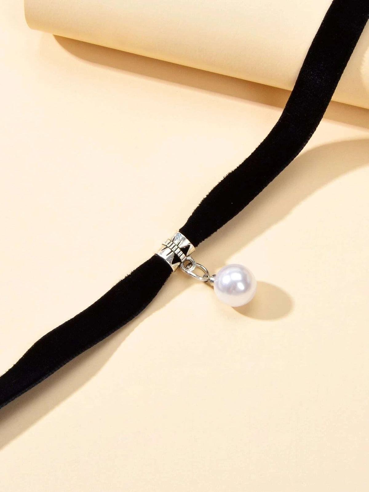 Black Velvet Pearl Decoration Charm Gothic 90s Tattoo Choker Punk Retro Necklace-2