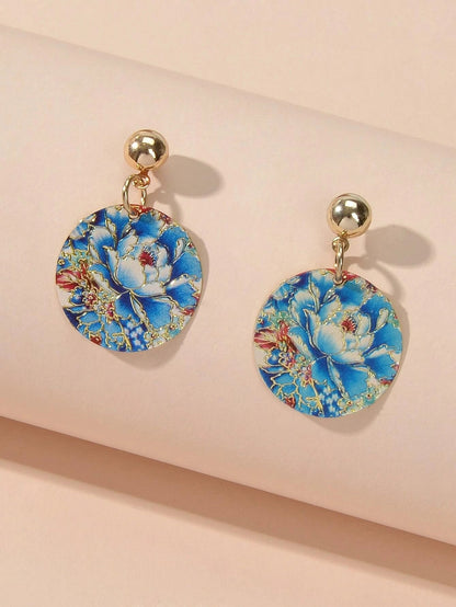 Ethnic Jewellery Blue Flower Round Drop Earrings Bohemian Women Accessories Gift-2