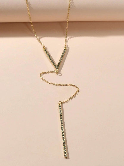 Rhinestone Long Y Chain Bar Pendant V Shape Necklace Drop Bar Fringe Jewellery-2