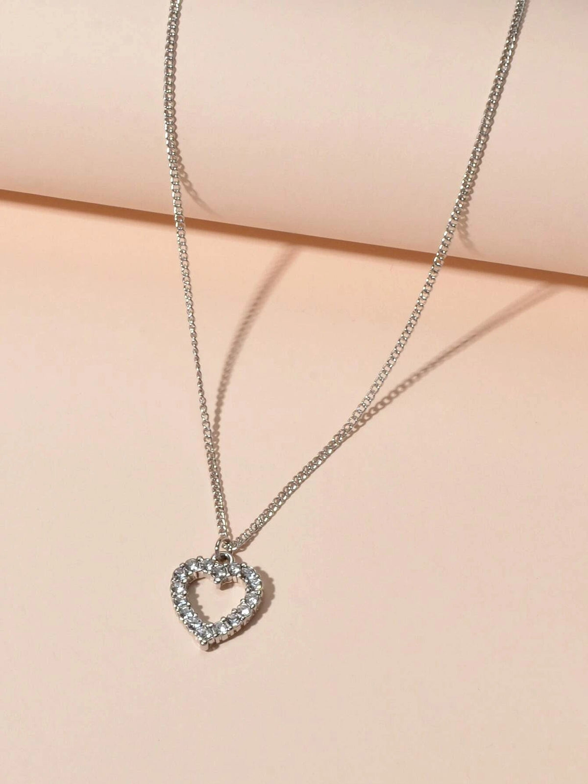 Fashion Jewellery Silver Rhinestone Love Heart Pendant Necklace Accessories Gift-3