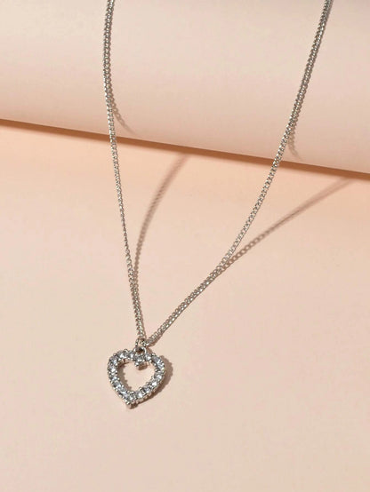 Fashion Jewellery Silver Rhinestone Love Heart Pendant Necklace Accessories Gift-3