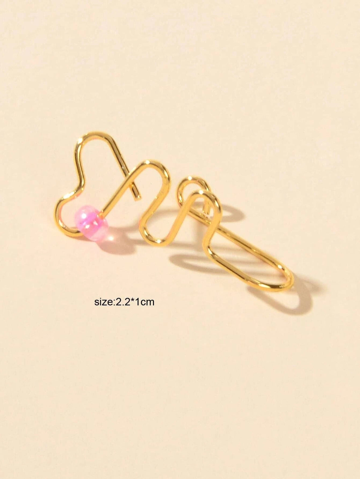 Lip Ear Fake Gold Heart Nose Rings Studs Bead Clip On Nose Hoop Piercing Jewelry-2