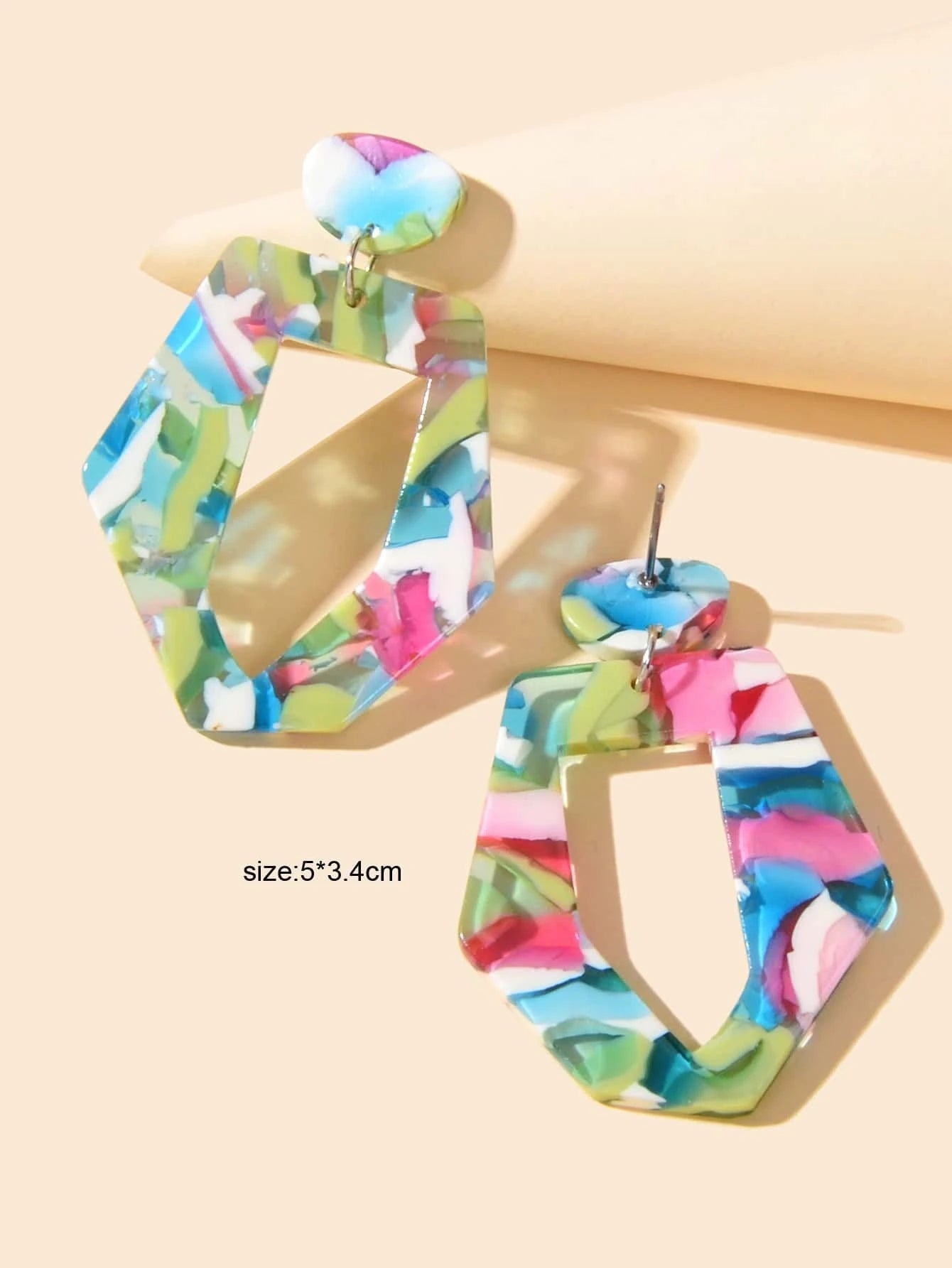 Mixed Color Geometric Acrylic Dangling Elements Earrings Women Party Decoration-2